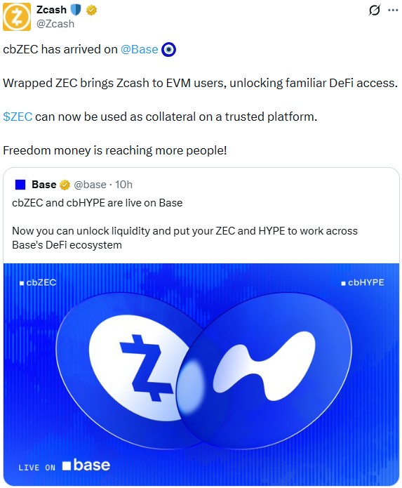 Zcash Crypto News Today: cbZEC Goes Live on Base Zcash Crypto News Today: cbZEC Goes Live on Base