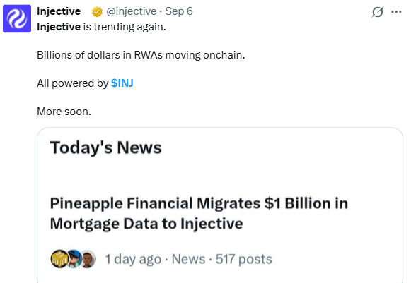 Injective News Today: $1 Billion RWA Migration Injective News Today: $1 Billion RWA Migration