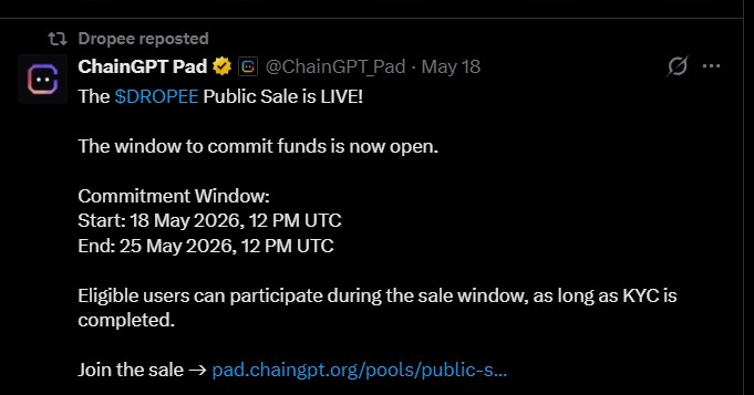 Dropee token $0.02 public sale price