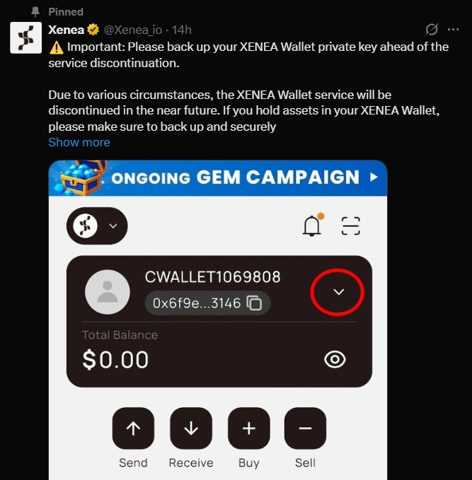Xenea Wallet Service Shutdown