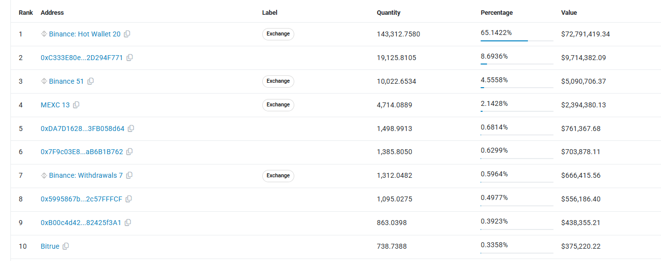 Top 10 Zcash holder