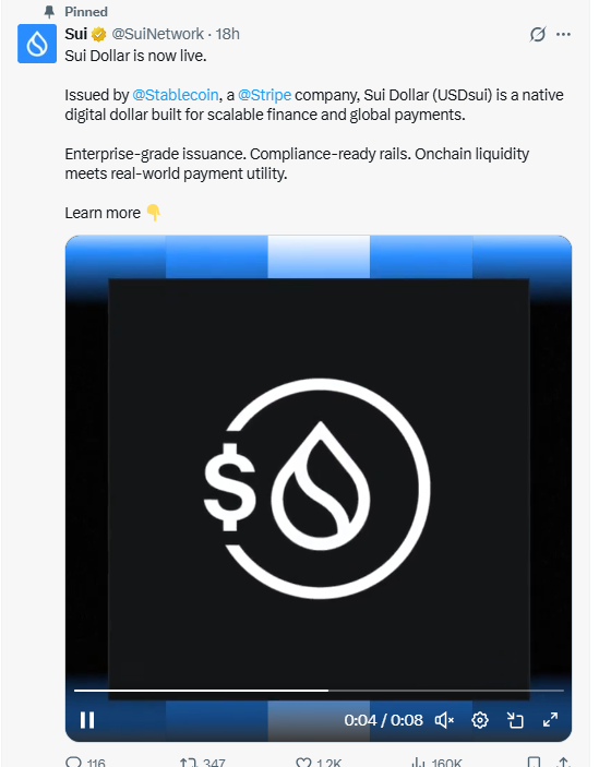 USDsui stablecoin launch announcement by Sui Network introducing native digital dollar for scalable 
