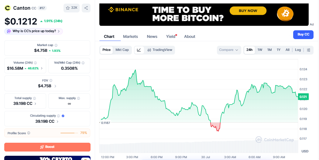 CC/USD price chart today CC/USD price chart today