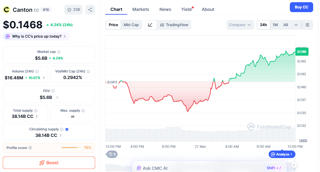 CC price chart showing steady recovery from support CC price chart showing steady recovery from support