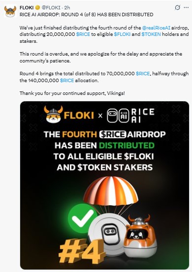 The fourth $RICE airdrop has been distributed 