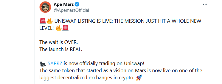 ApeMars launched on Uniswap