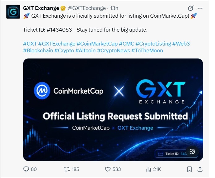GXT Exchange Listing request submitted to CoinMarketCap
