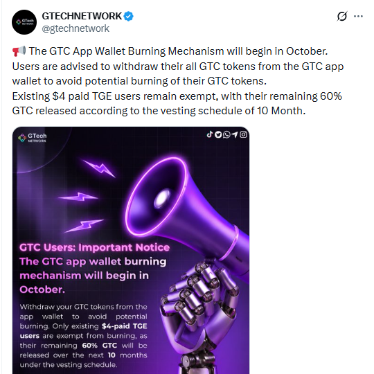 GTech Network GTC wallet burning October 2026 GTech Network GTC wallet burning October 2026
