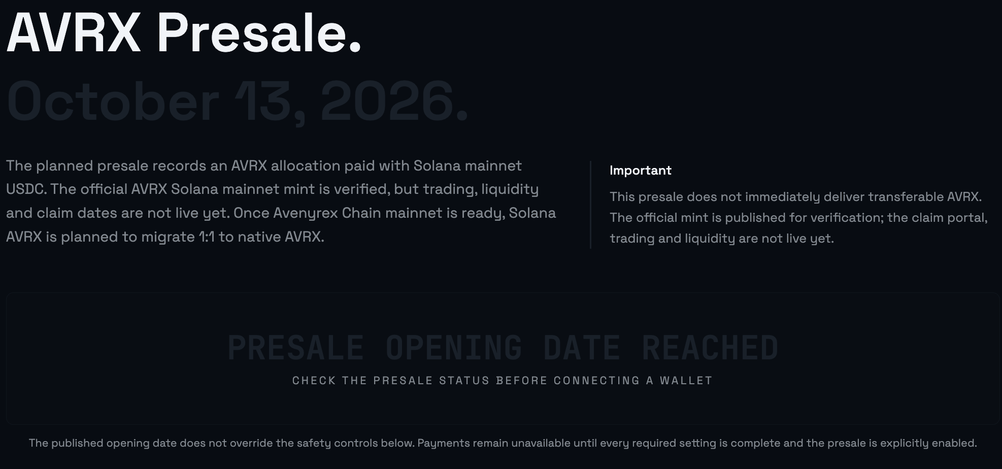 AVRX Presale Page
