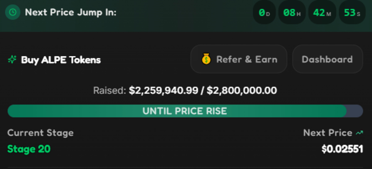 Official Website screenshot of AlphaPepe preale details