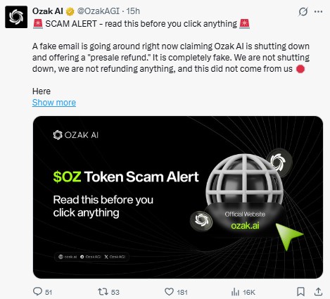Ozak AI phishing warning Ozak AI phishing warning