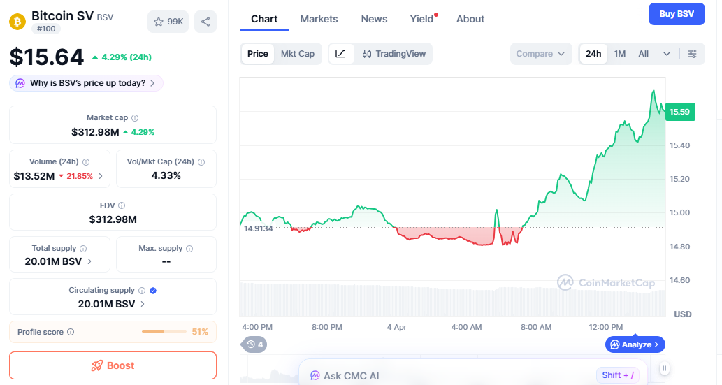 Bitcoin SV (BSV) price chart showing breakout above resistance level Bitcoin SV (BSV) price chart showing breakout above resistance level