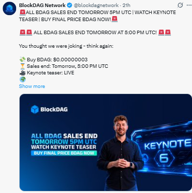 BDAG sales end tomorrow at 5:00 PM UTC BDAG sales end tomorrow at 5:00 PM UTC
