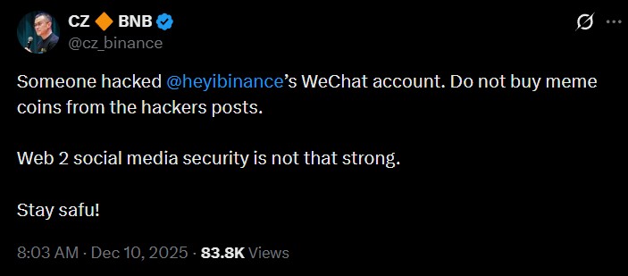 Binance co-founder Yi He’s WeChat account hacked