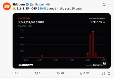 Shibburn reports 3.24B SHIB tokens burned in 30 days