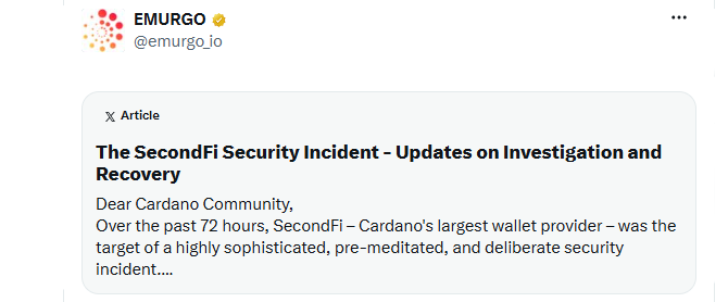 Secondfi Hack Recovery Through EMURGO