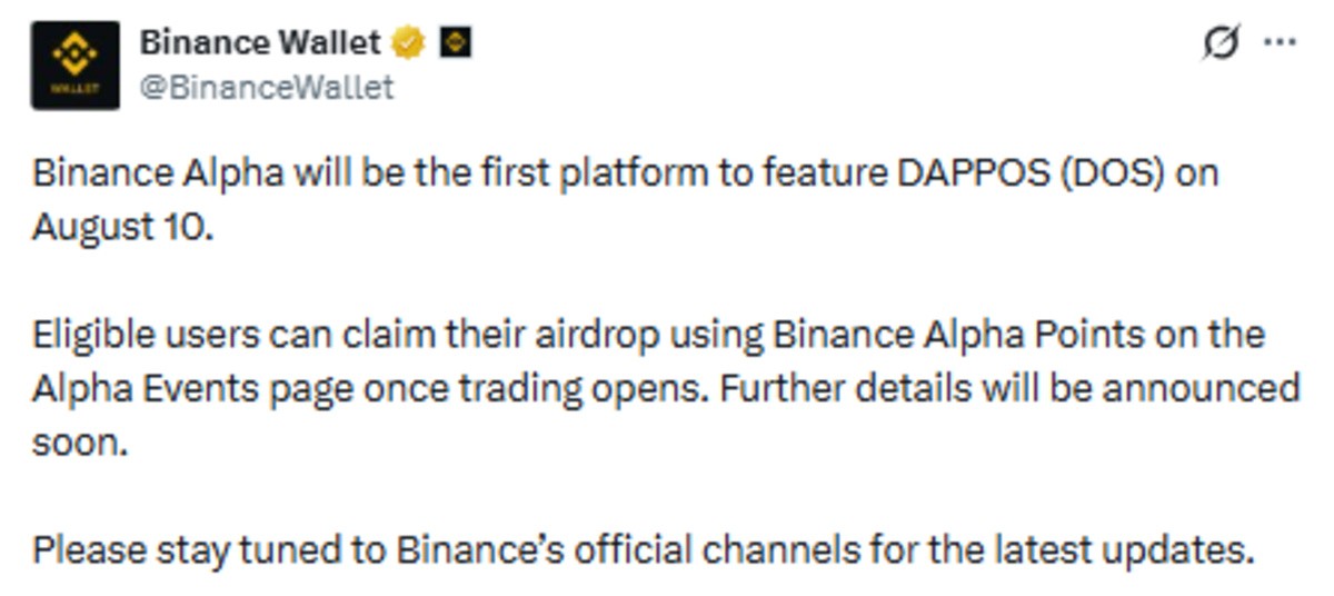 Official Binance Wallet X Post showing Dappos details Official Binance Wallet X Post showing Dappos details