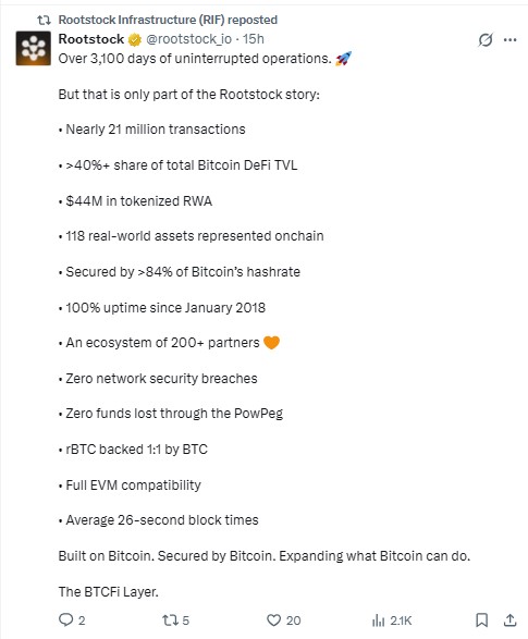 Rootstock official network update 
