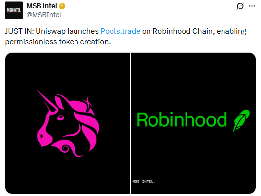 uniswap A post from the account MSB Intel 