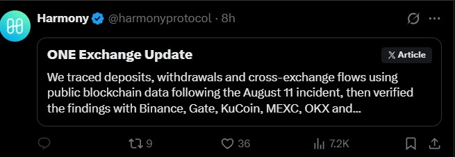 Harmony Completes ONE Fund Reconciliation With Six Exchanges Harmony Completes ONE Fund Reconciliation With Six Exchanges
