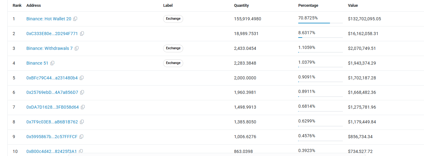 Zcash top 10 holders