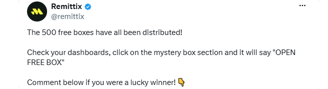 Remittix free mystery boxes handed