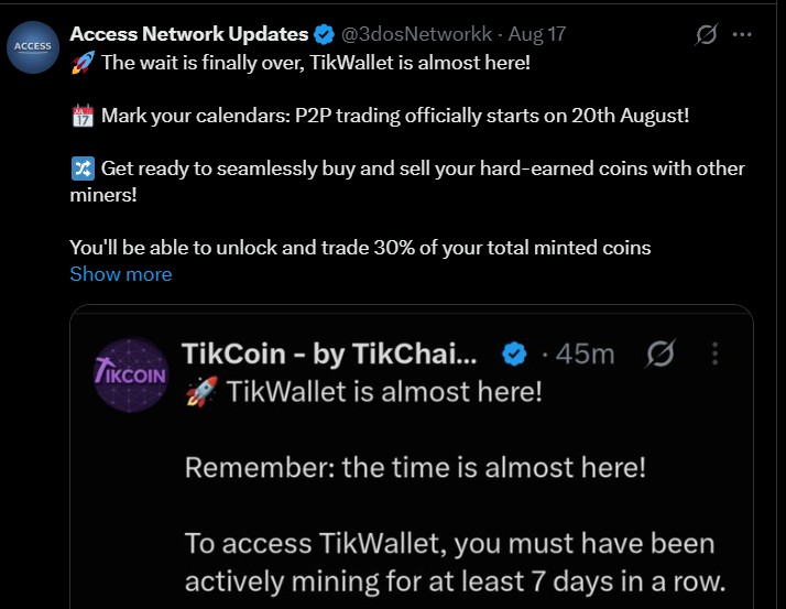 Tikcoin Network Listing date