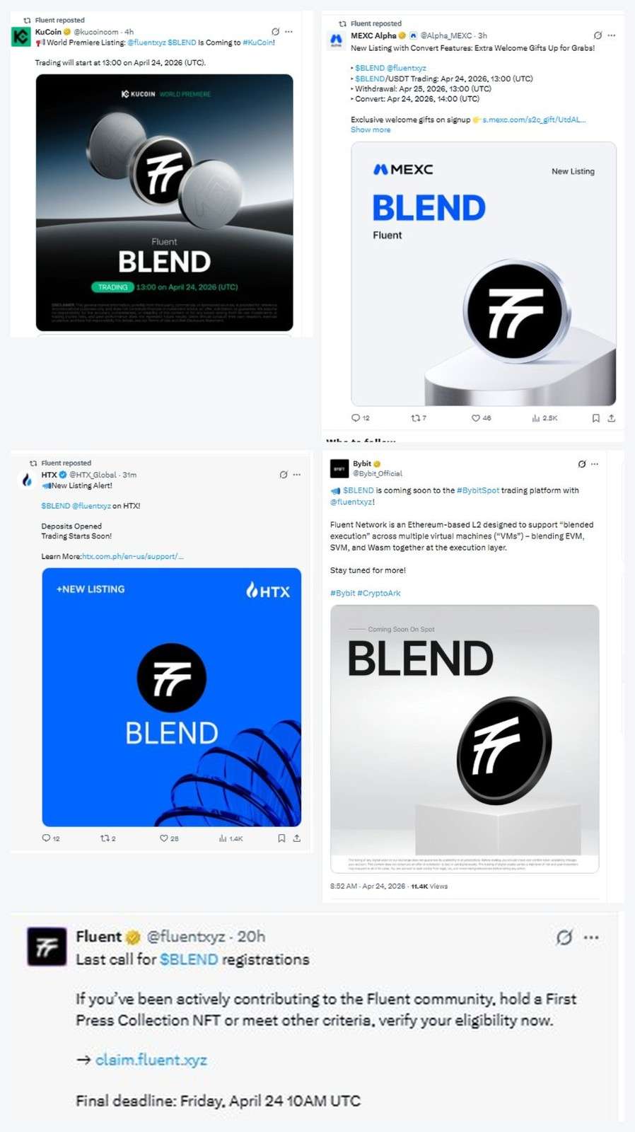 BLEND lsiitng on 4 exchanges