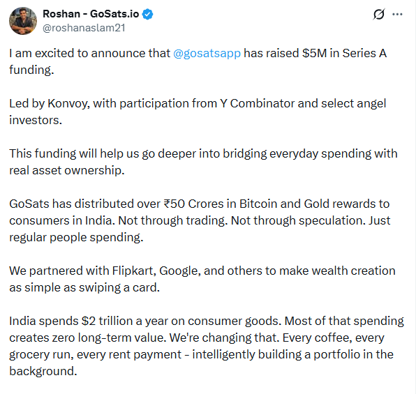 GoSats funding announcement after 5M Konvoy led Series A