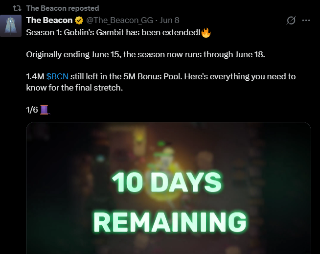 BCN token Season 1 end date
