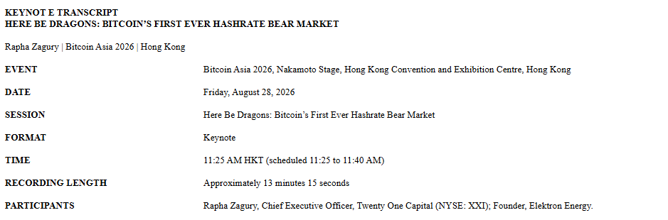 Bitcoin Asia 2026 Official Record