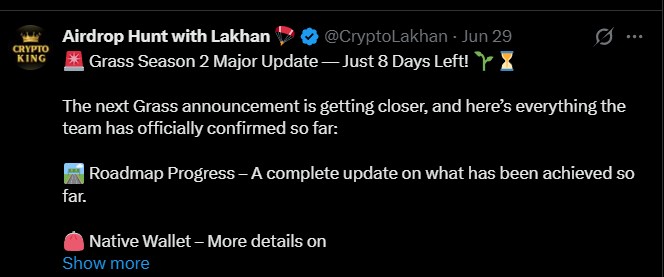Grass Airdrop Latets Update
