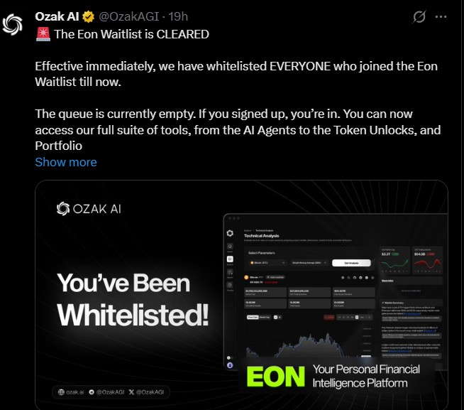 Ozak AI EON Waitlist update Ozak AI EON Waitlist update