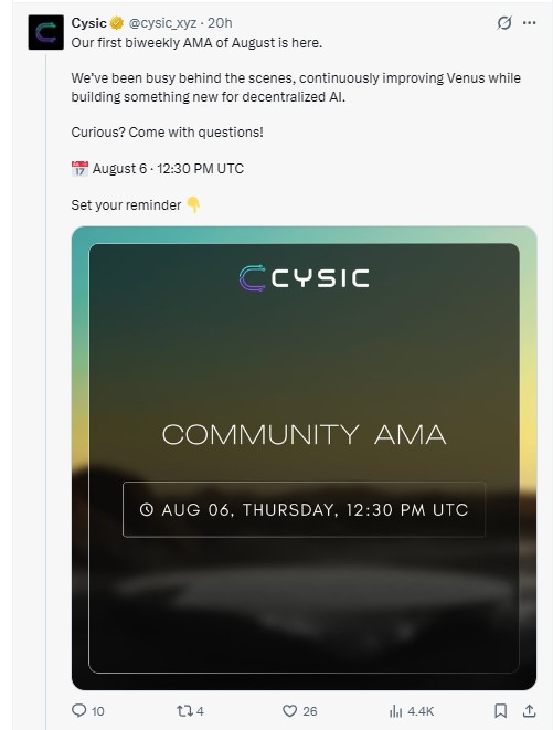 The project just confirmed its next community AMA The project just confirmed its next community AMA