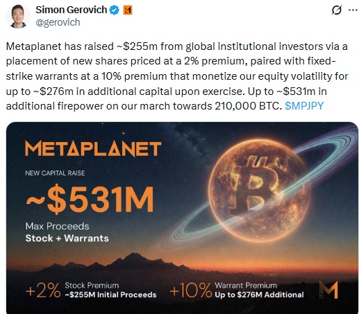 Metaplanet CEO simon gerovich tweet