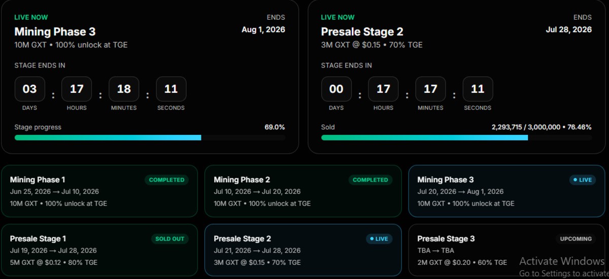 GXT Exchange Official Presale Dashboard