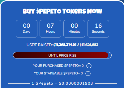 pepeto presale dashboard