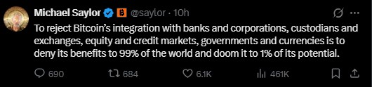 Michael Saylor remains vocal on long-term adoption Michael Saylor remains vocal on long-term adoption