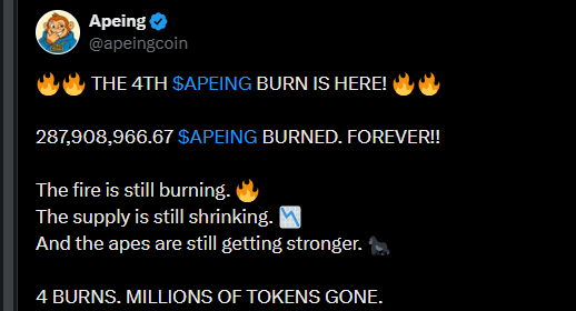 Apeing crypto presale news official X post Apeing crypto presale news official X post