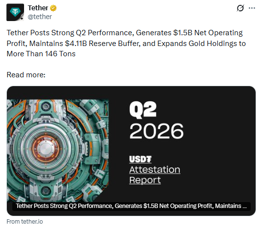Stablecoin news Tether Q2 profit reserve 