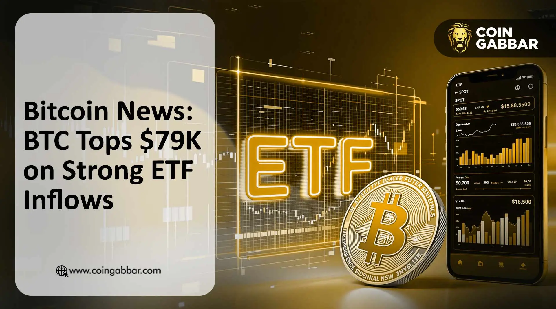 Bitcoin News chart showing BTC near $79,000 as ETF inflows rise