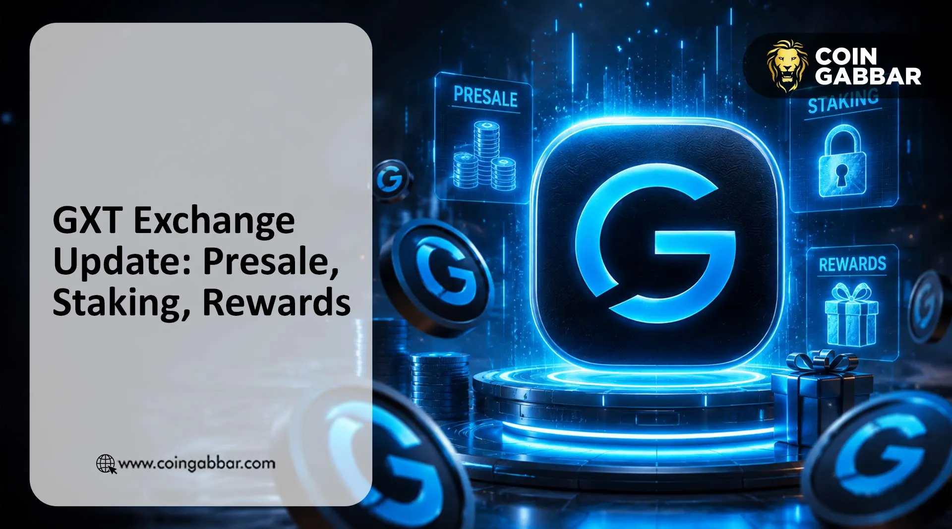 GXT Exchange news update banner for presale and staking futures