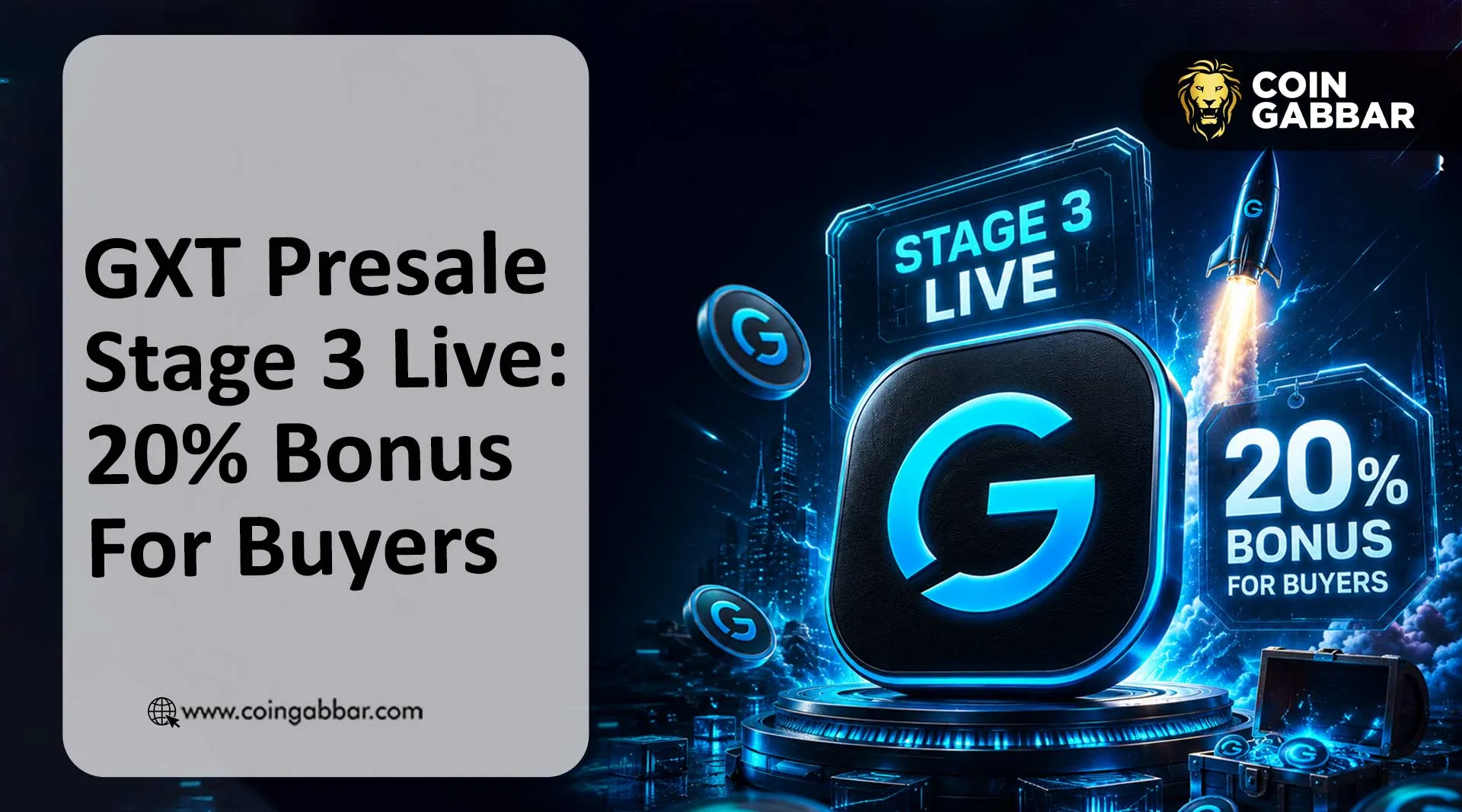 GXT Exchange Presale Stage 3 launchpad banner with 20 percent bonus