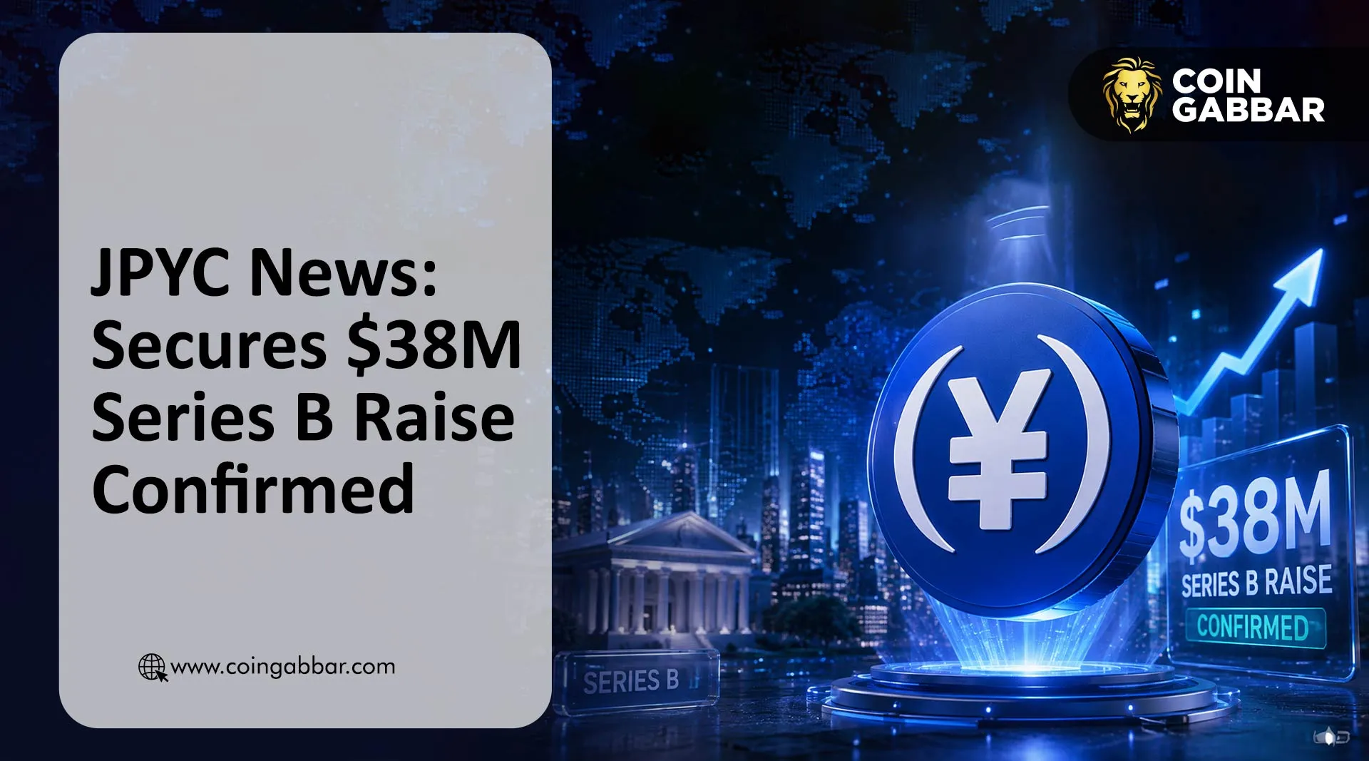 JPYC stablecoin news graphic showing yen symbol and Japanese flag