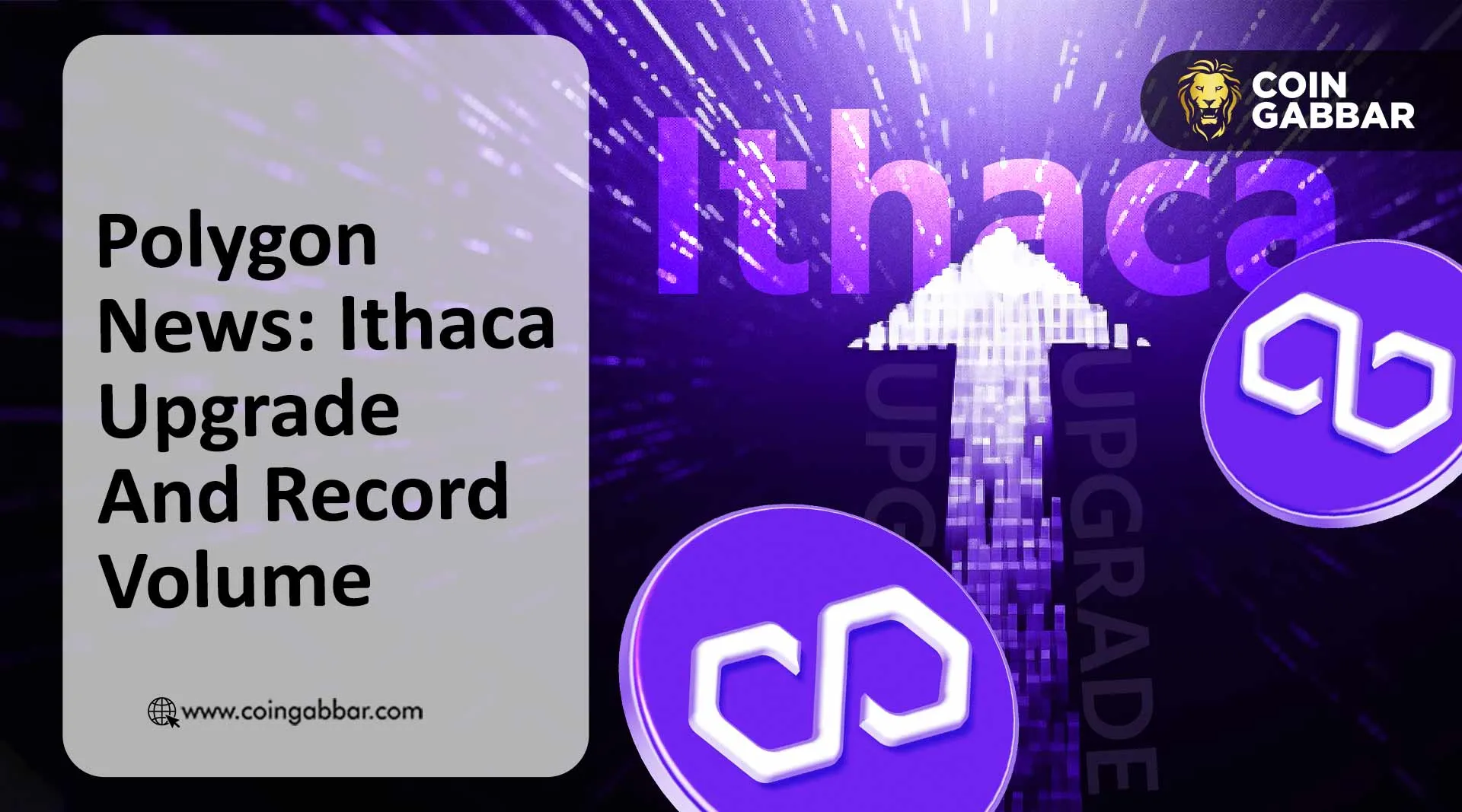 Polygon news update graphic showing Ithaca upgrade and partner logos