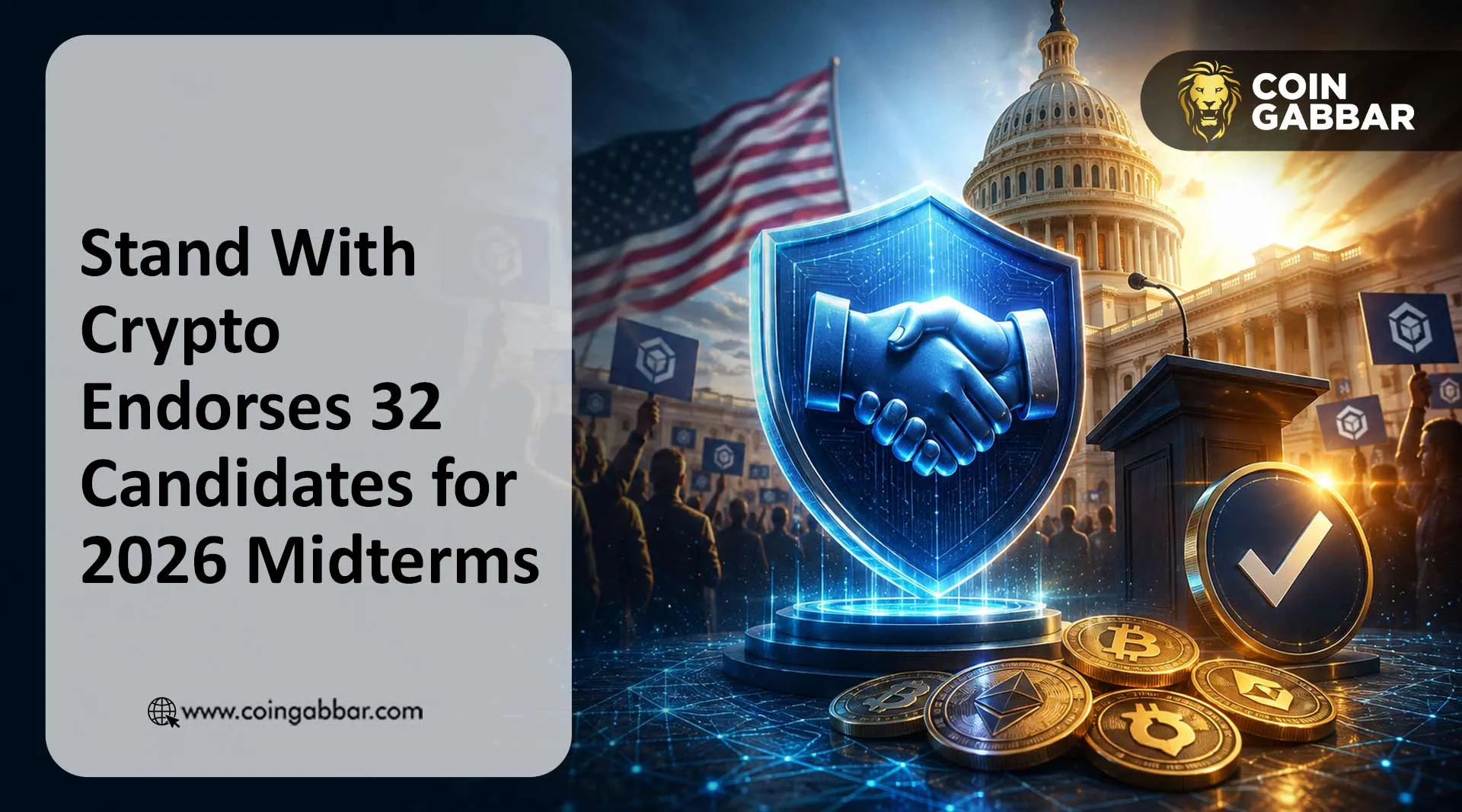 Stand With Crypto endorsements beside the US Capitol building for 2026
