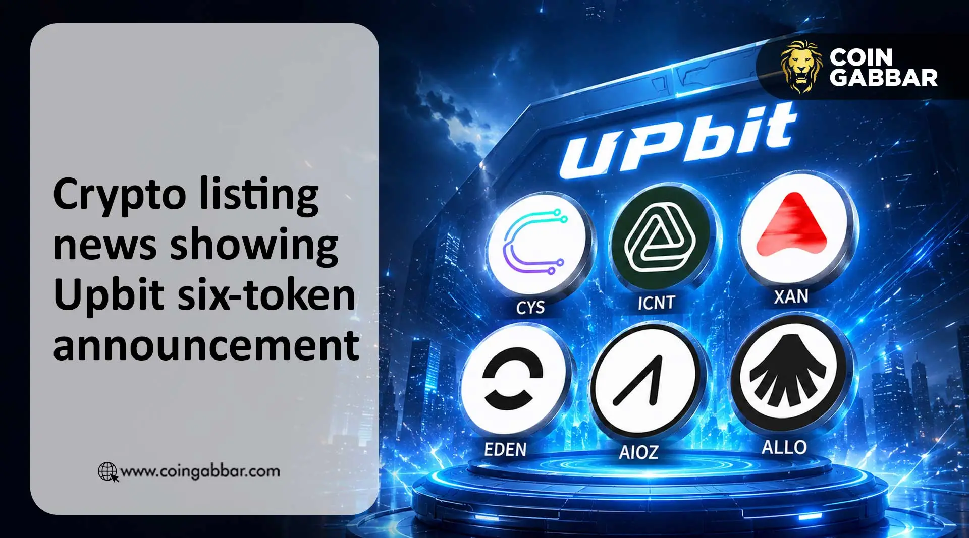 Crypto listing news showing Upbit six-token announcement