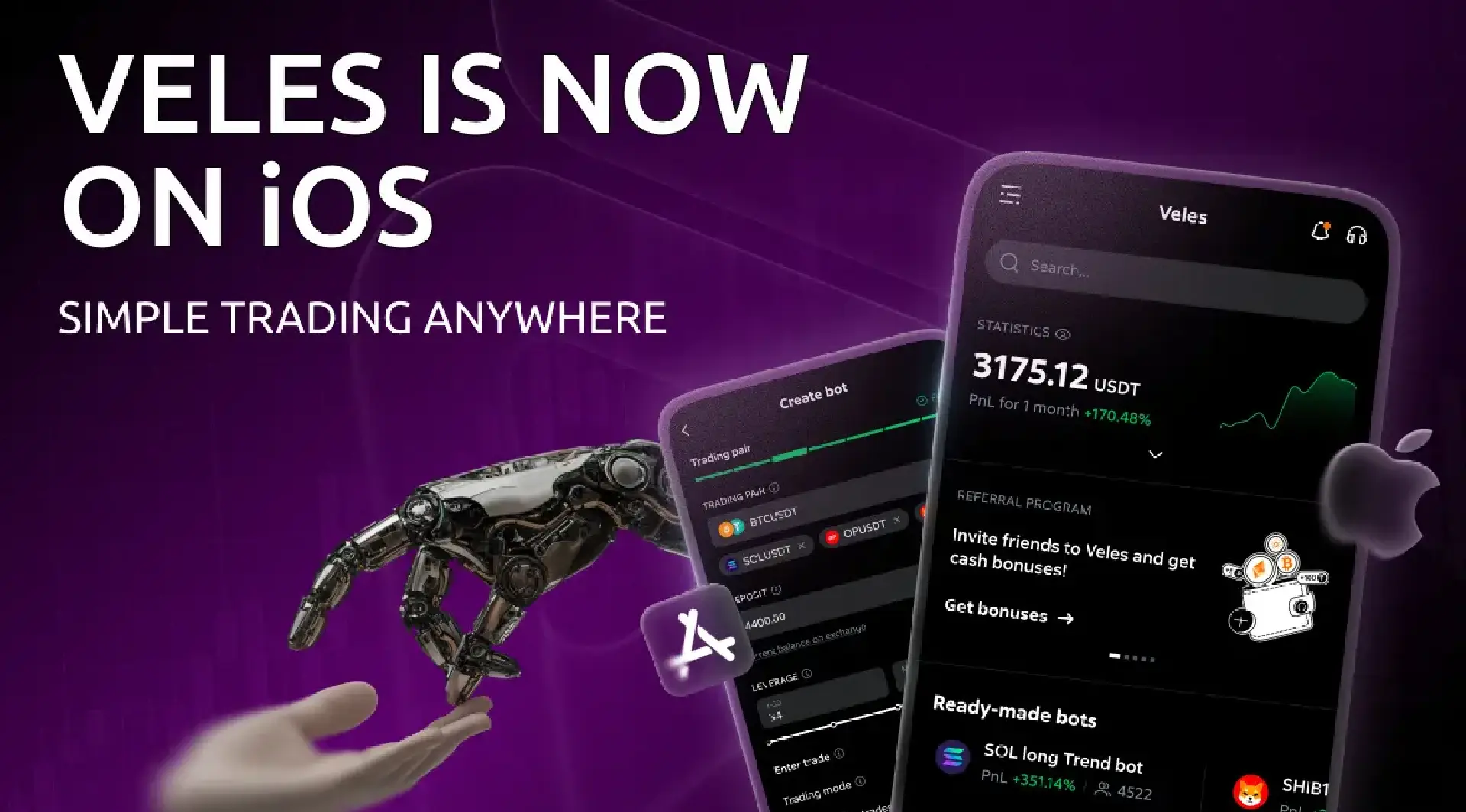 Manage Crypto Trading Bots with Veles Finance iOS App