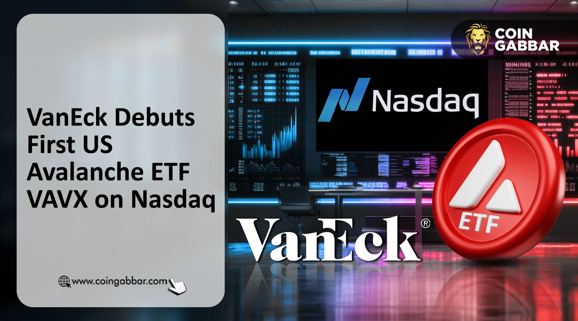 VanEck Avalanche ETF VAVX listing on Nasdaq stock exchange banner
