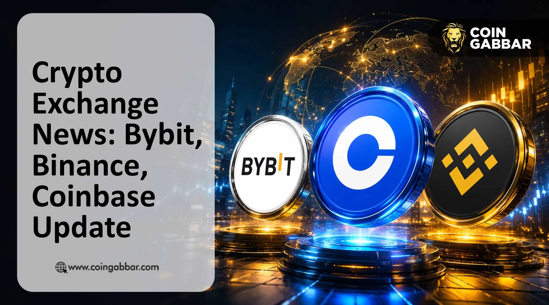 Crypto exchange news update showing Bybit, Binance and Coinbase logos